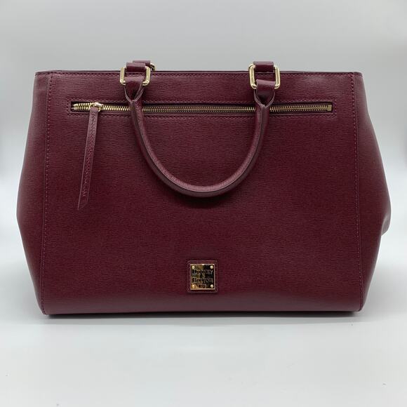 Dooney & Bourke Leather Purse Saffiano Zip Satchel Red Bordeaux - Picture 7 of 16
